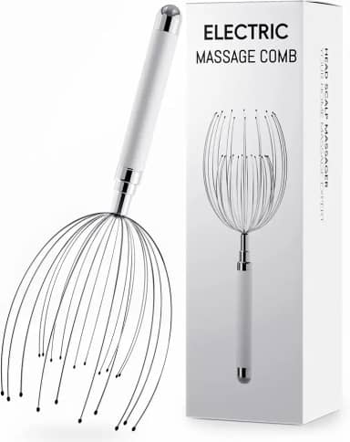 Massageador de cabeça para couro cabeludo, massageador elétrico de couro cabeludo com 20 dedos de metal – ferramenta de massagem de cabelo e arranhador de cabeça, à prova d'água para alívio