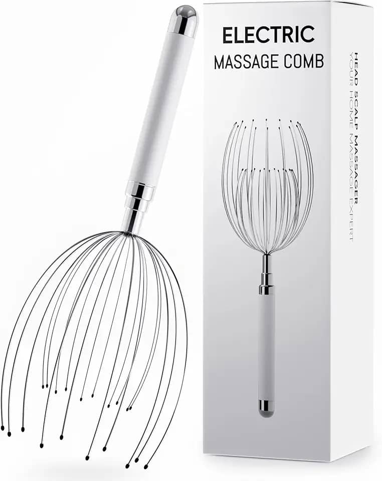 Massageador de cabeça para couro cabeludo, massageador elétrico de couro cabeludo com 20 dedos de metal – ferramenta de massagem de cabelo e arranhador de cabeça, à prova d'água para alívio