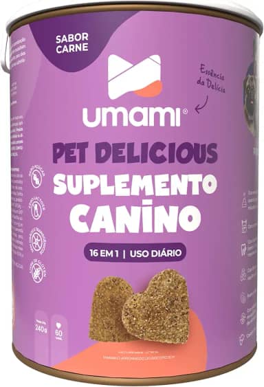 Umami Suplemento Canino 16 em 1 – 240g | Sabor Carne Natural | Fortalece Articulações e Imunidade | Rico em Colágeno, Ômega 3 e Probióticos | Zero Açúcar, Glúten e Lactose