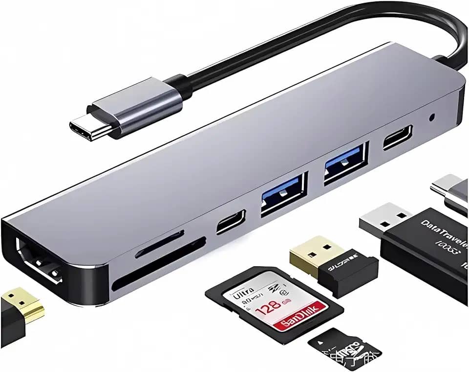 Adaptador Hub 7 em 1 Tipo C USB 3.0 Regua Pc adaptador multiportas USB C Hub com saída HDMI 4K a 60hz, fonte de alimentação tipo C, carregamento de portas, hub de 2 a 3 Portas USB