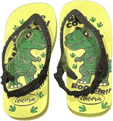 Chinelo Infantil Baby Dinossauro Amarelo Confortável Antiderrapante com Elástico Sandália Criança Masculino Feminino