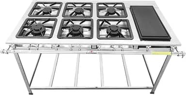 FOGÃO SERV INOX BAIXA PRESSÃO 6 BOCAS BIFETEIRA (3 SIMPLES 3 DUPLAS)