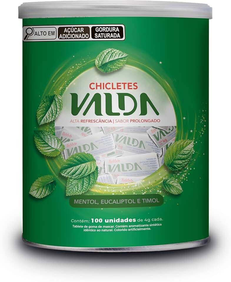 Pastilhas Valda Chiclete Valda Tablete Classic Com Mentol Eucaliptol E Timol – Sabor Menta - Hálito Perfumado - Refrescância Instantânea – 1 Pote 100 Unidades 4G Cada