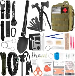 Kit de Sobrevivência Tático Militar 28 em 1, Mochila MOLLE com Equipamentos de Emergência, Primeiros Socorros, Verde Militar OBA