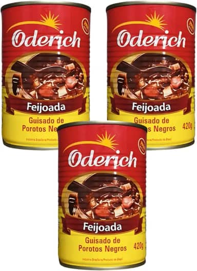 3 Latas Feijoada Enlatada Oderich Lata 420g Sem Conservantes e Sem Glutén