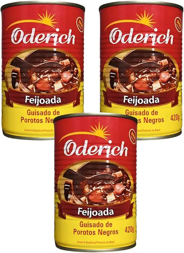 3 Latas Feijoada Enlatada Oderich Lata 420g Sem Conservantes e Sem Glutén