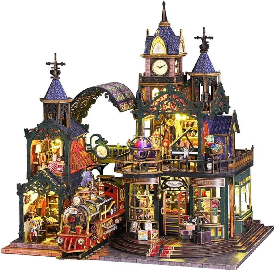 Maquete de Casa Miniatura para Montar 1:24 - Modelo Criativo de Cidade, Capa Protetora e Caixa de Música, Presente Ideal para Natal e Aniversário