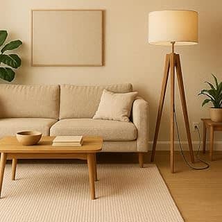 UNIDECOR CASA Luminária Abajur de Chão ROMA Tradicional Madeira Maciça Cúpula cor Palha Italiana