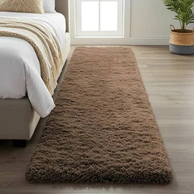 Tapete Passadeira Peludo 2,00 × 0,60 m – Shaggy Super Peludo Felpudo, Antiderrapante, Antialérgico, 100 % Poliéster, Alta Maciez para Quarto, Sala, Corredor (Marrom liso)