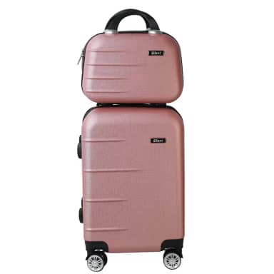 Kit Mala de Bordo Silent Ipanema + Frasqueira - Padrão ANAC | Rígida em ABS | 4 Rodas Duplas 360° | Cadeado Numérico Integrado | Leve e Resistente (Rosé Gold)