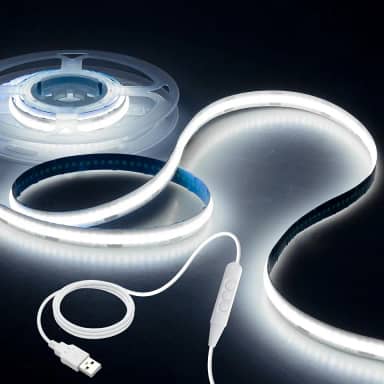 Aclorol Fita de luz LED 1M 5V COB branca 6000K regulável alimentado por USB TV retroiluminação LED 9,5 m 320 Leds fita de LED flexível ultra brilhante para impressora 3D cozinha sob armário decoração