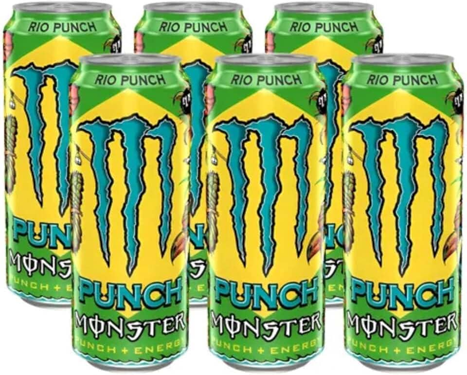 Monster Energy Drink Rio Punch, 473ml – Bebida Energética Tropical, Sabor Frutado e Refrescante 6 unidades