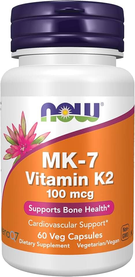Suplementos NOW, vitamina K2 MK7 100 µg, auxílio cardiovascular*, auxilia na saúde óssea*, 60 cápsulas veganas