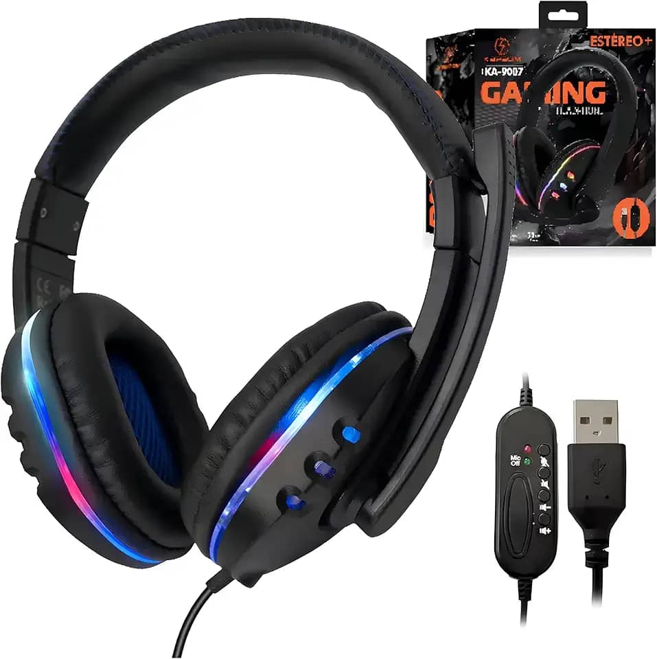 Headset Gamer com Fio e Led Fone de Ouvido com Microfone P2 Compatível com Xbox One, PS4, PS5 e PC