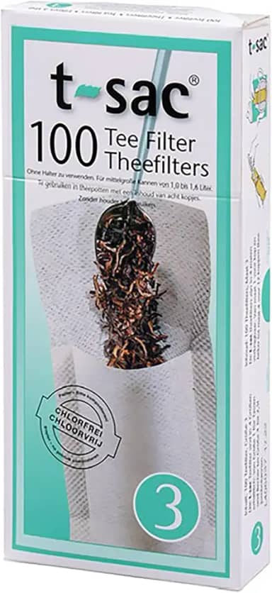 T-Sac Sacos de filtro de chá, infusor de chá descartável, tamanho número 3, capacidade de 3 a 8 xícaras, conjunto de 100
