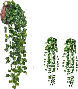 kit 2 Planta Artificial Pendente Folhagem Peperomia Decoração para Vaso Toque Realista
