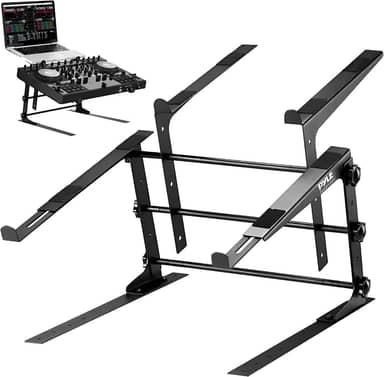 Pyle Suporte portátil duplo para laptop – mesa de pé com altura ajustável, design ergonômico e pinos antiderrapantes para mixer DJ, equipamento de som, estação de trabalho, jogos e uso doméstico – PLPTS38, preto