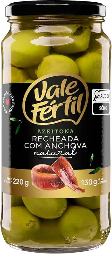 Vale Fértil Azeitona Verde Em Conserva Recheio Anchova Vidro 130G
