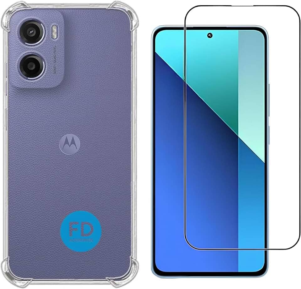 Kit Capa Capinha Anti-Impacto Premium Transparente + Película de Cerâmica 9D ou Privacidade 9D para Motorola Moto G05 - FD Acessórios. (Capa + Película Cerâmica 9D)