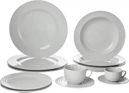 Serviço de Jantar Chá Café 42 peças em Porcelana. Modelo Redondo com Relevo Arcos. Branca com Relevo. Fabricado pela Schmidt.