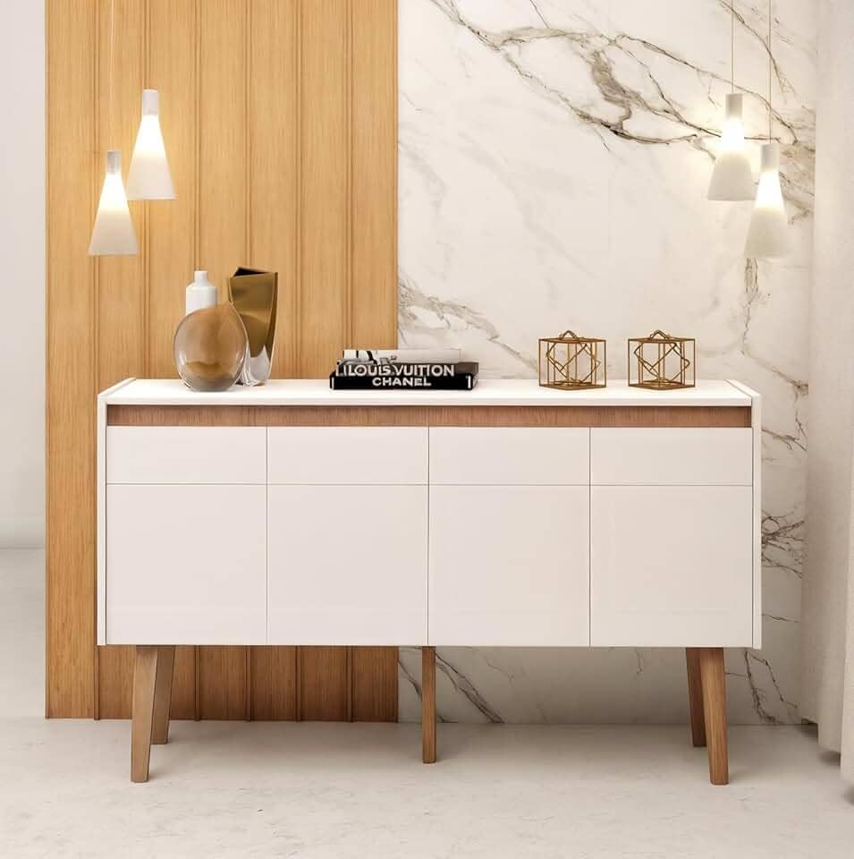 Buffet Para Sala De Jantar Estar 1.15m Aparador com Portas e Nichos Design Moderno