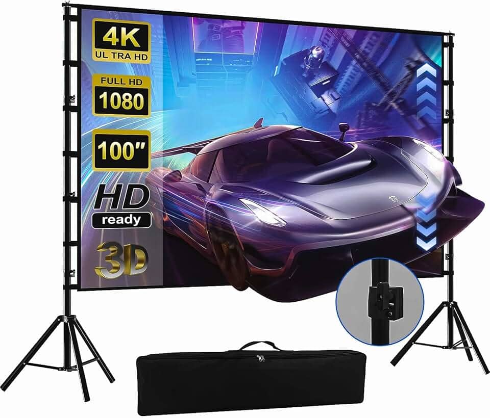 Tela de Projeção Portátil 100 Polegadas, 16:9, 68-210cm Ajustável, 160° Ângulo de Visão, Dupla Face