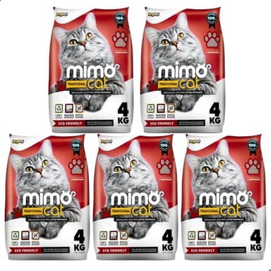 Kit 5 Areia Higiênica Sanitária Mimo Cat Tradicional Grãos Médios Para Gatos 4kg Premium Natural Argila