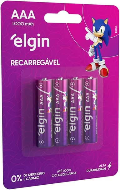 Pilha recarregável AAA 1000mAh Elgin com 4 unidades Palito
