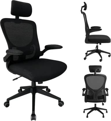 Cadeira de Escritório Ergonômica Giratória, Malha Respirável, Estofado Mesh, Modelo Tipo Presidente Confortável c Mecanismo de Elevação e Inclinação, Rodinhas silenciosas. Preta | HYATTO OFFICE |