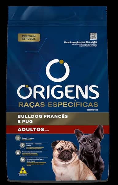 Origens Ração Seca Para Cães Adultos Raças Específicas Buldog Francês e Pug Sabor Frango 3Kg