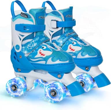 Nattork Patins para crianças, patins com iluminação ajustável para meninas, meninos, verde, azul, roxo, rosa, patins para crianças, iniciantes, uso interno e externo