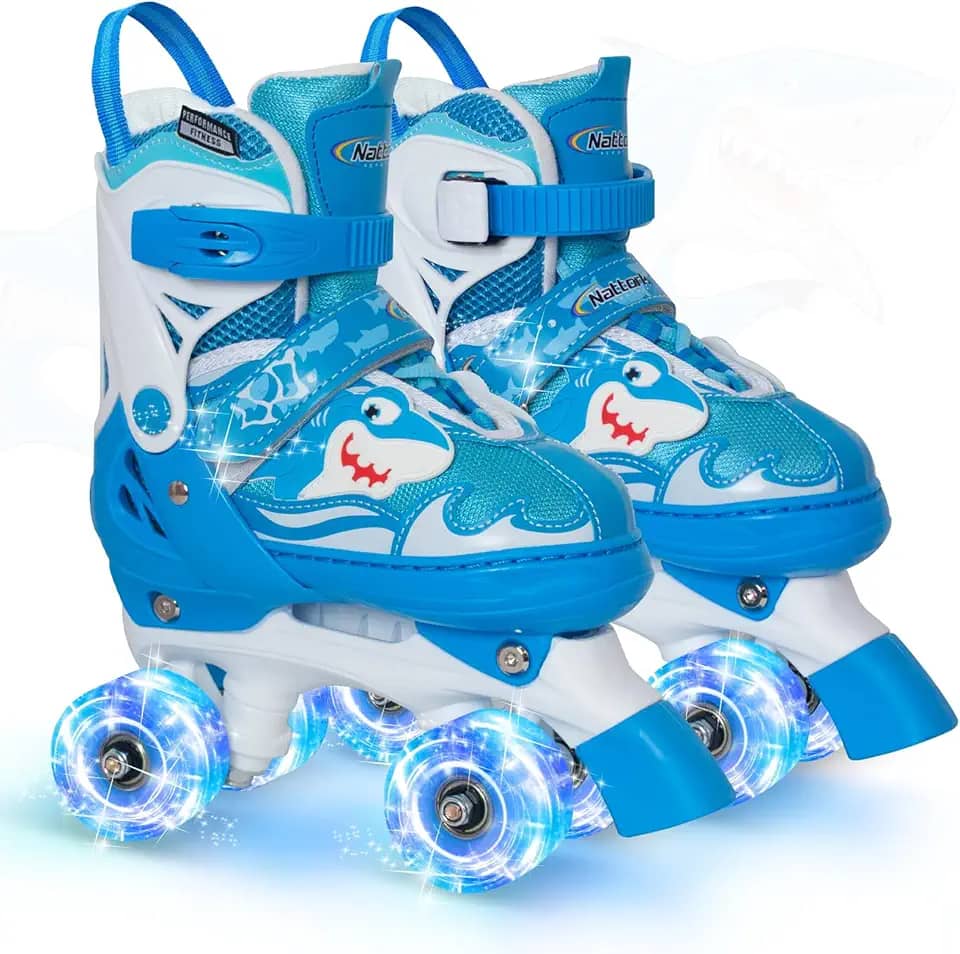 Nattork Patins para crianças, patins com iluminação ajustável para meninas, meninos, verde, azul, roxo, rosa, patins para crianças, iniciantes, uso interno e externo