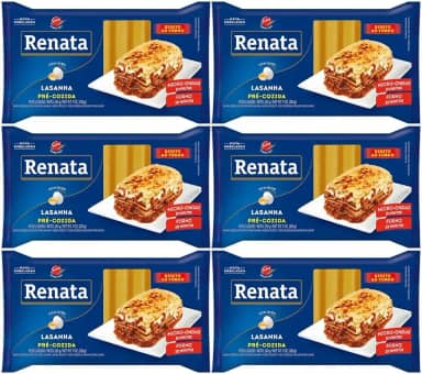 Kit com 6 Pacotes de Massa de Sêmola com Ovos para Lasanha Pré-Cozida de 200g cada - Renata