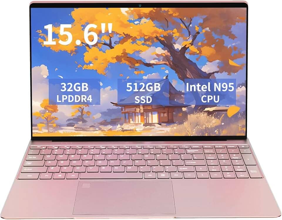 Laptop de 15,6 polegadas com 32 GB DDR4 RAM SSD de 512 GB, CPU Intel_N95 de 1,7 a 3,4 GHz, teclado retroiluminado, leitor de impressão digital, mini HDMI tradicional, laptops tradicionais