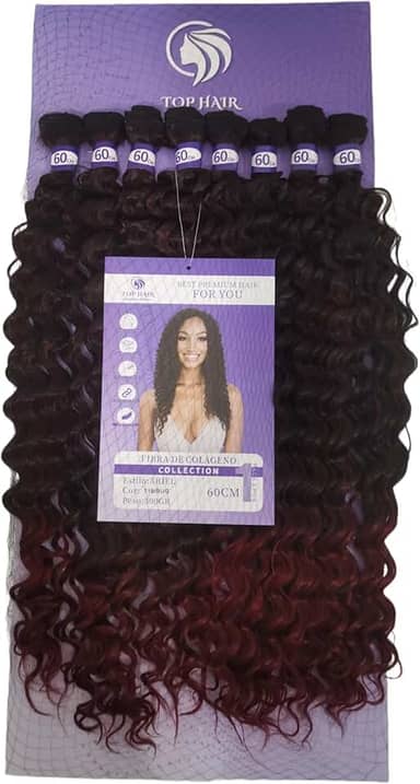 Cabelo Orgânico Cacheado Fibra De Colágeno 60cm 300g 8Telas Top Hair (T1B/BUG)