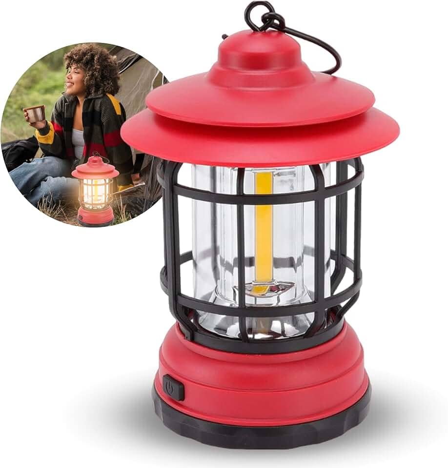 AlverSun Lampião Lanterna Recarregável LED para Camping e Pesca, Luz de Acampamento Portátil ao Ar Livre, com Regulagem de Intensidade, Gancho, Luz de Emergencia, Bateria de Longa Duração