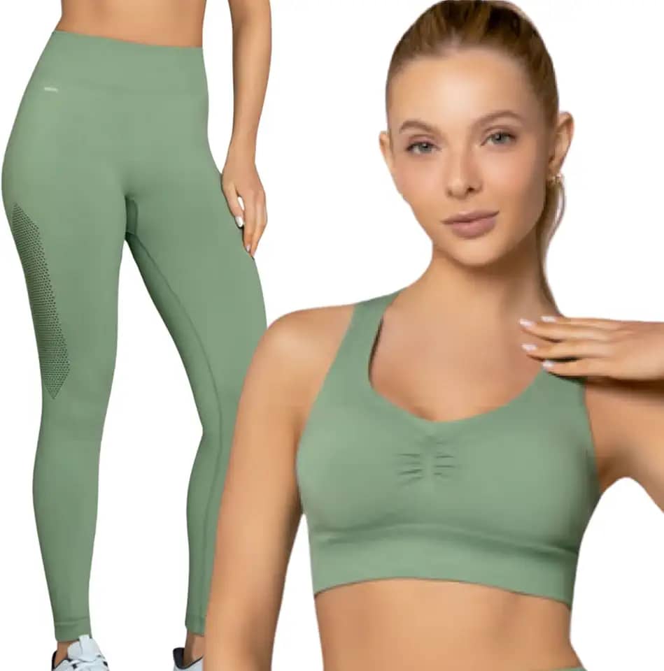 Conjunto Fitness Sem Costura Microfibra de Poliamida Selene Academia Legging e Top Adulto