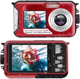Câmera subaquática 4K de 3 m, à prova d'água, selfie de tela dupla com foco automático de 48 MP para mergulho com snorkel, câmera digital compacta flutuante e fotografar bateria de 1250 mAh