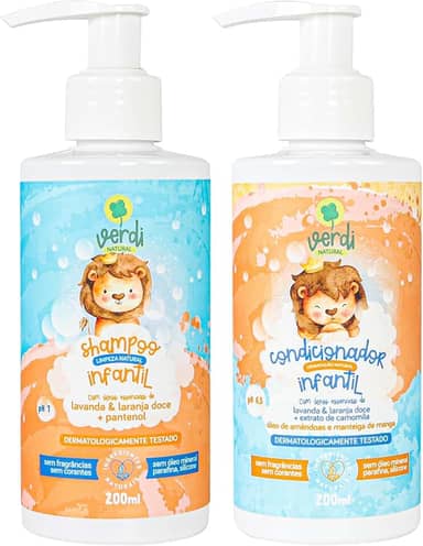 Kit Shampoo E Condicionador Infantil Natural Verdi Natural Com Pantenol Lavanda Camomila Shampoo + Condicionador Para Bebês e Crianças