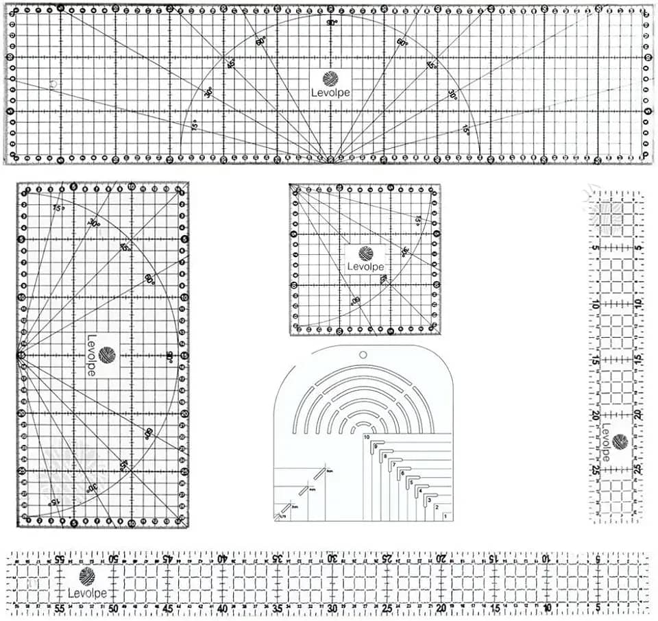 Kit 6 Réguas Costura 15x60 15x30 5x60 5x30 15x15 Caixa de Leite Acrílico