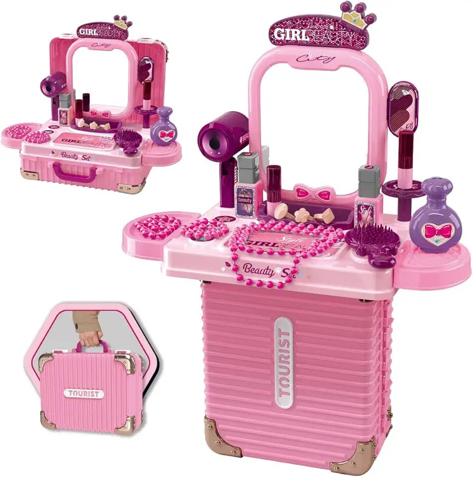 Bancada Penteadeira Infantil 3 em 1 Maleta 21 Peça Maxi Toys