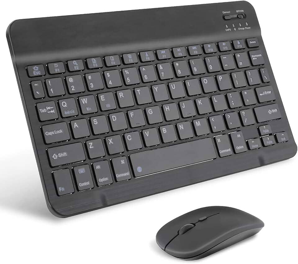 Combo Teclado e Mouse Bluetooth Sem Fio, Ultrafino e Recarregável - Compatível com Tablets Android, iPhone, iPad, Windows Surface e Mais (Preto)
