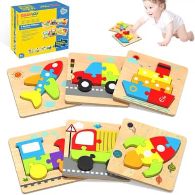 Blocos Montar de Madeira Quebra-Cabeças Montessori Educativos Brinquedos Infantis 6 Formas