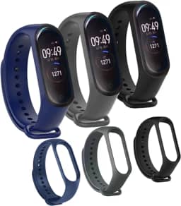 Kit 3 Pulseiras para MI Band 3 e 4 Cores Preto Azul e Cinza Silicone Bracelete Com Pino Resistente Prova DÁgua