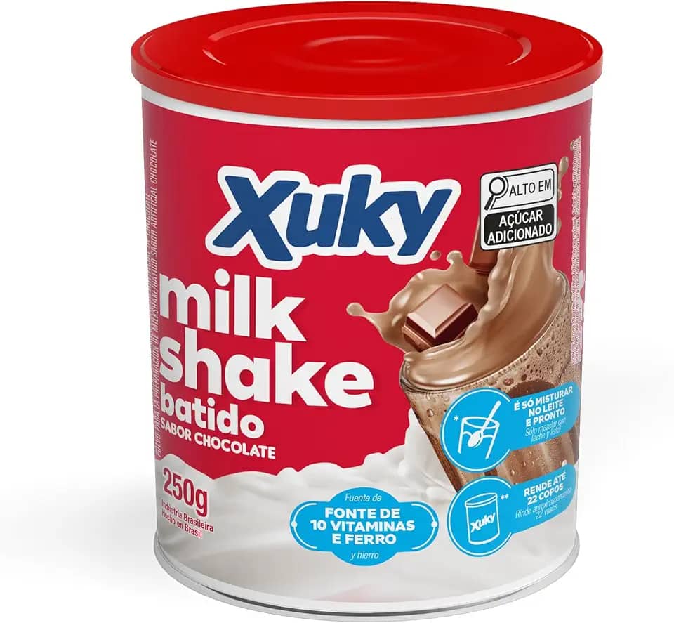 Xuky – Milkshake em Pó Sabor Chocolate 250g | Preparo Rápido com Leite | Textura Cremosa e Aerada | Ideal para Sobremesas e Bebidas Lácteas