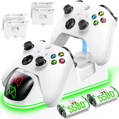 Carregador de controlador compatível com Xbox Series X|S/Xbox One, estação de carregamento com 2 x 1300 mAh kit de bateria recarregável, base de carregamento dupla OIVO para Xbox One/One Elite/Series X|S