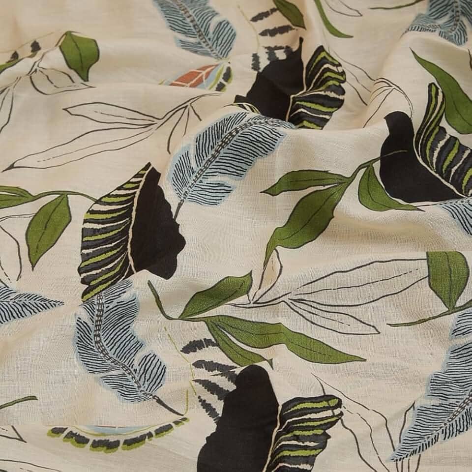 Tecido de linho de mistura de algodão, linho com estampa de plantas, tecido padrão de folhas para vestido, camisa, saia, ternos, 139,7 cm de largura, artesanato por The Yard
