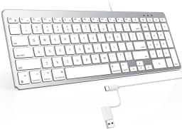 OMOTON Teclado com Fio para Mac, Interface Dupla (USB e Tipo-C), Teclado Numérico, Prata