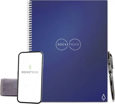 Rocketbook Caderno espiral reutilizável central, tamanho carta 21 x 28, azul marinho - páginas forradas, conectadas a aplicativos, apagável, capa durável, ideal para escola, trabalho e projetos