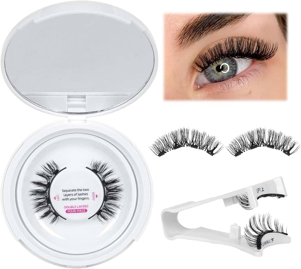 Cílios magnéticos com aplicador, kit de cílios magnéticos reutilizáveis e de longa duração, 4 peças de ímãs por peça, sem necessidade de cola, cílios postiços à prova d'água, sem crueldade, fácil de